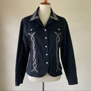 Vintage Western Black Denim Embellished Jacket